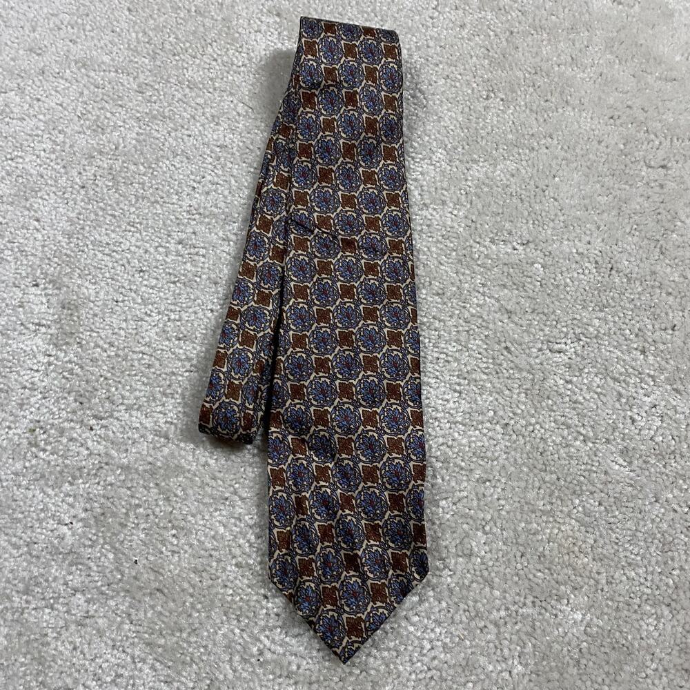 VTG Christian Dior Tie Brown Silk Floral Medallion Designer Necktie Ivy Prep